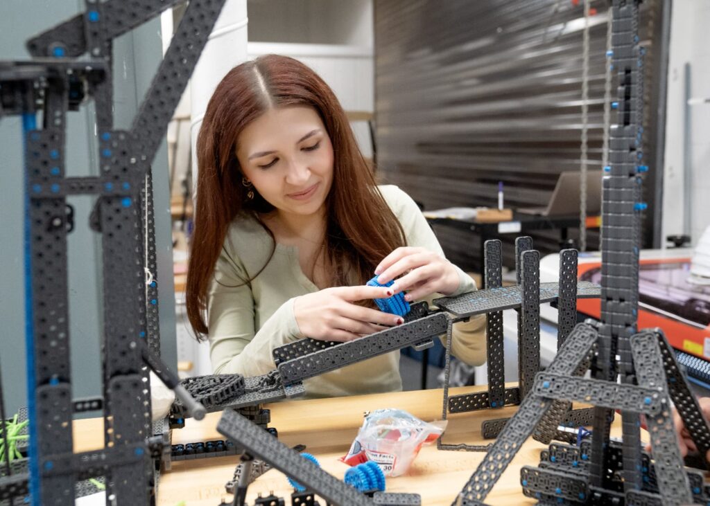 Student building with robotic tools